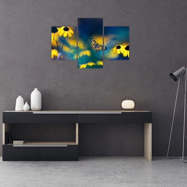 Kép - Sárga pillangó virággal (90x60 cm)