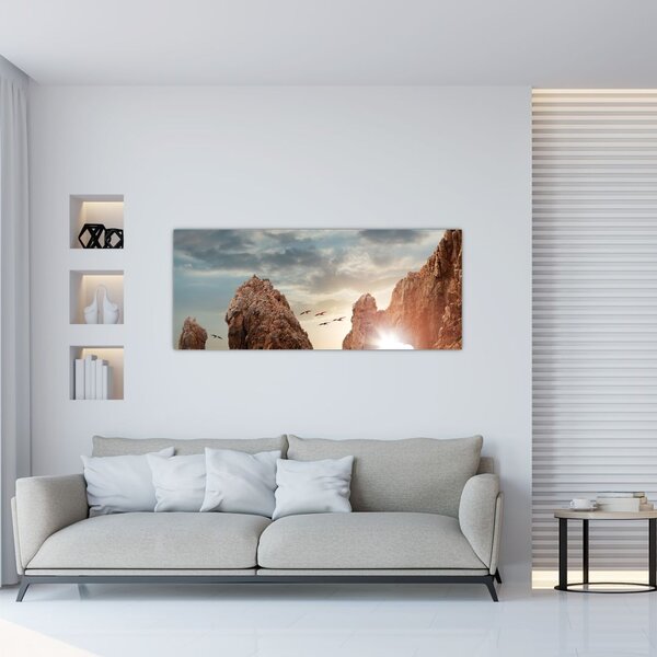 Kép - Naplemente a sziklák felett (120x50 cm)