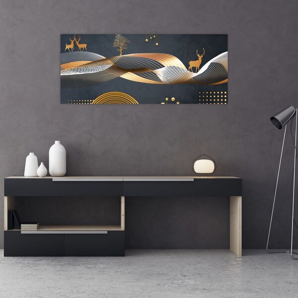 Kép - Grafika szarvassal (120x50 cm)