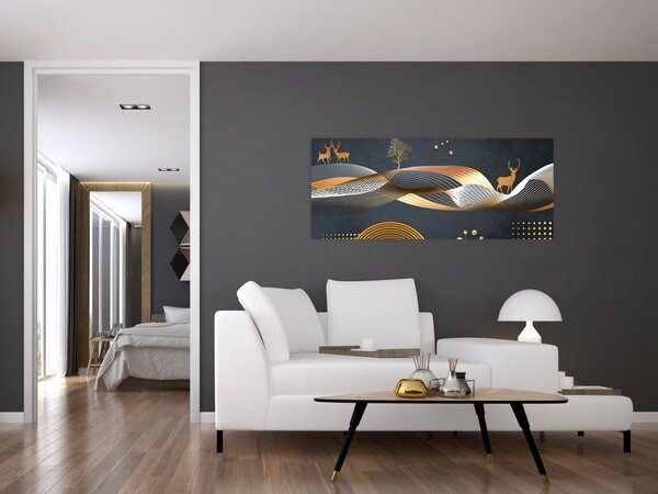 Kép - Grafika szarvassal (120x50 cm)