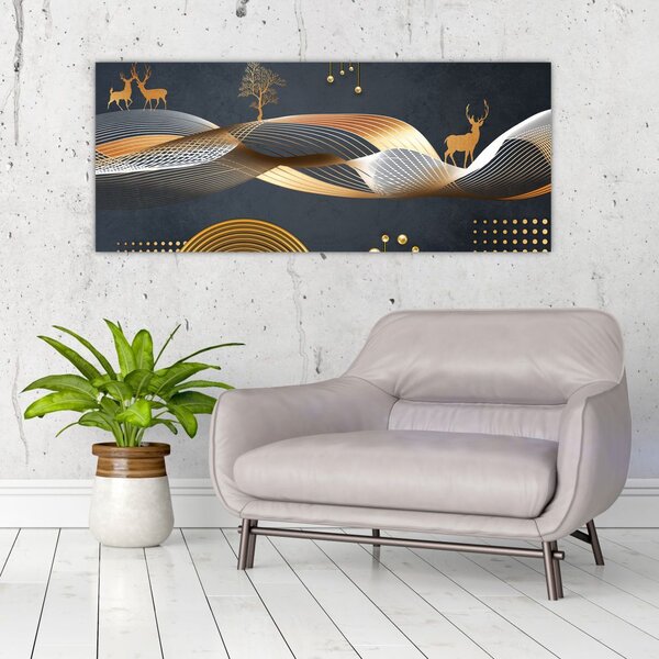 Kép - Grafika szarvassal (120x50 cm)