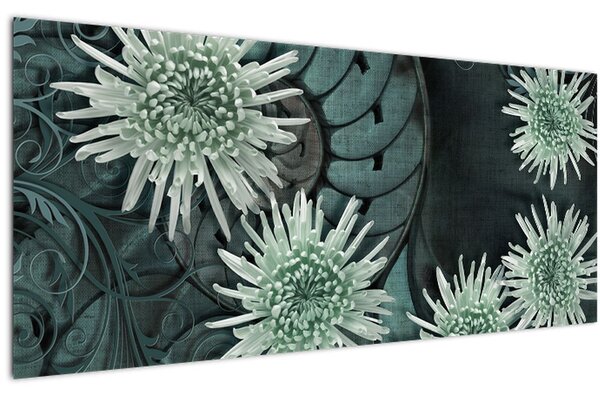 Kép - Zöld virágok (120x50 cm)