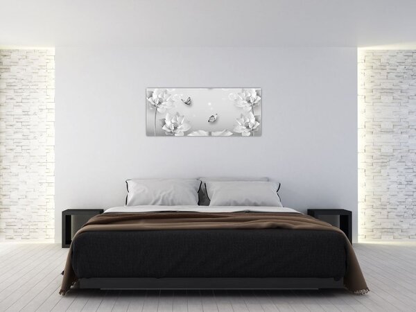 Kép - Virágos dizájn pillangókkal (120x50 cm)