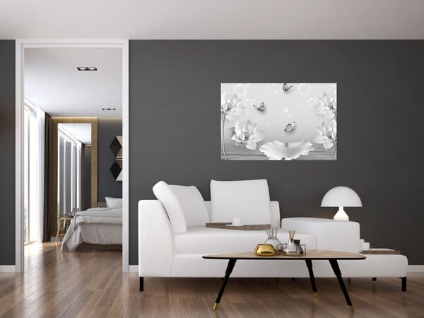 Kép - Virágos dizájn pillangókkal (90x60 cm)