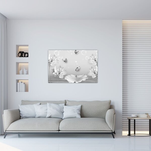 Kép - Virágos dizájn pillangókkal (90x60 cm)