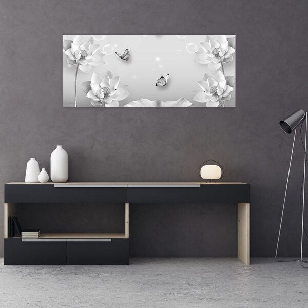 Kép - Virágos dizájn pillangókkal (120x50 cm)