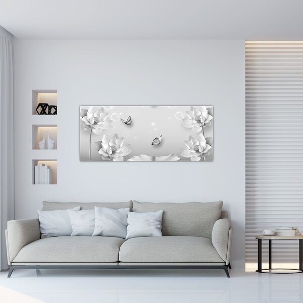 Kép - Virágos dizájn pillangókkal (120x50 cm)