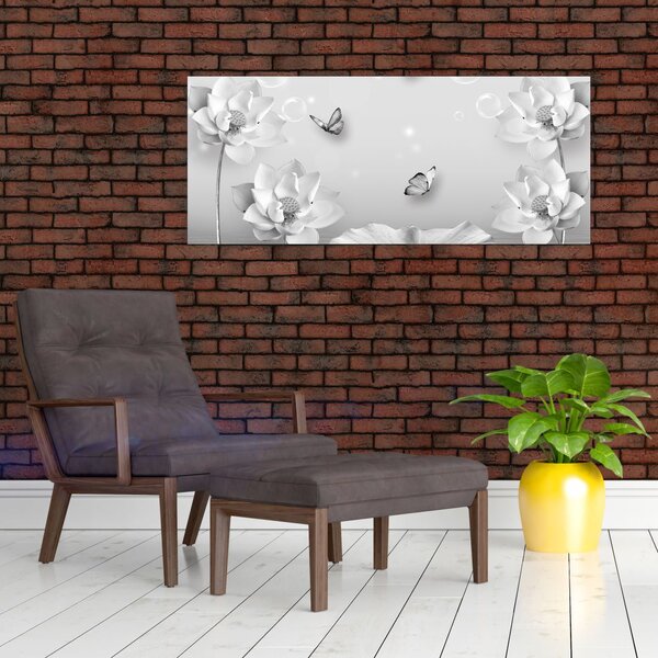 Kép - Virágos dizájn pillangókkal (120x50 cm)