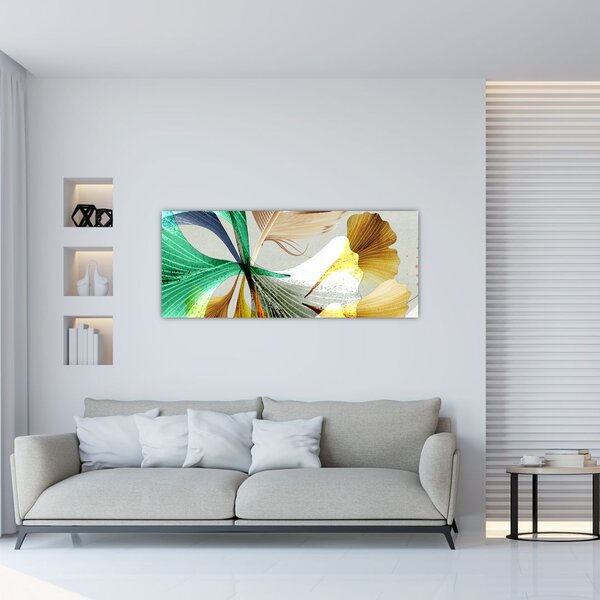 Kép - Levelek tollal (120x50 cm)