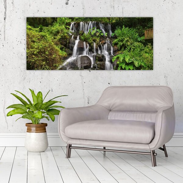 Egy kép a vízesésekről egy trópusi erdőben (120x50 cm)