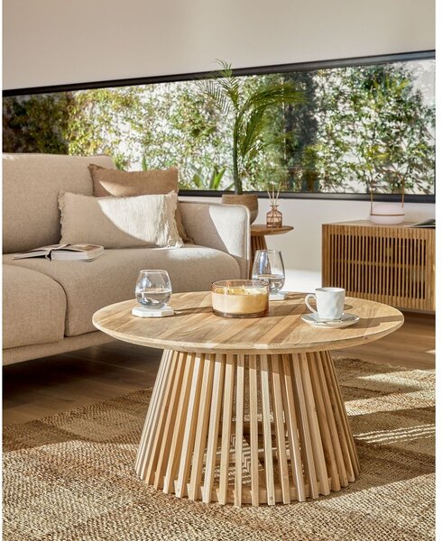 Irune teakfa dohányzóasztal, ⌀ 80 cm - Kave Home