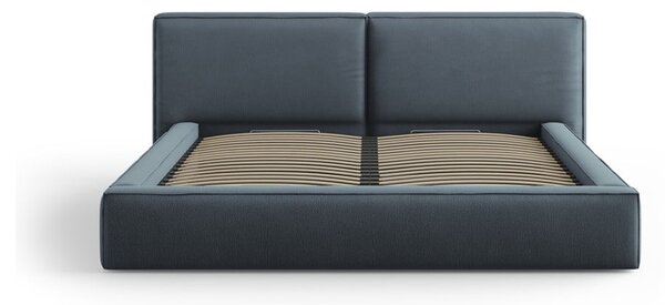 Sötétkék kárpitozott franciaágy tárolóhellyel, ágyráccsal 180x200 cm Arendal – Cosmopolitan Design