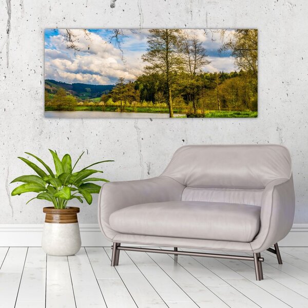Egy csónak képe a tó mellett (120x50 cm)