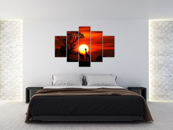 Kép - Állatok sziluettjei napnyugtakor (150x105 cm)