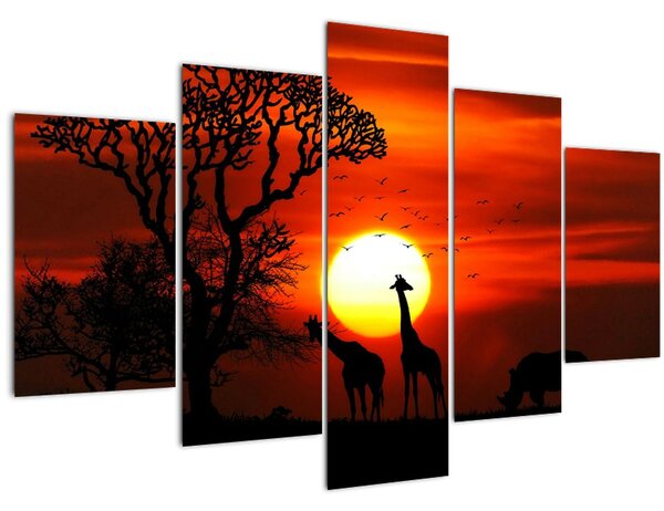 Kép - Állatok sziluettjei napnyugtakor (150x105 cm)