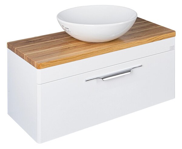 TMP MOON 90 cm fehér - natúr dió - fali fürdőszobabútor - mosdó nélkül - Top Counter mosdókhoz
