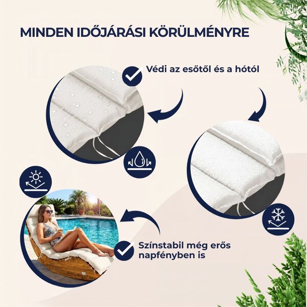 BALI szaunaágy párna, 58x7x177cmcm, bézs Detex