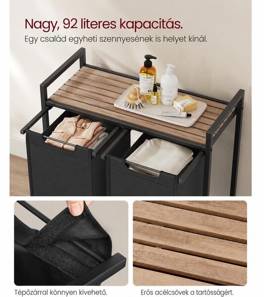 Szennyestartó kosár 73 × 33 × 72 cm barna és fekete színben