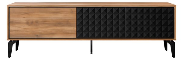 TV-állvány Cornovu 101, Laminált forgácslap, Közepes sűrűségű farostlemez, 60x190x40cm, Tölgy, Fekete