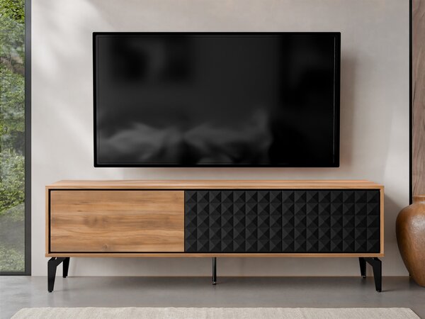 TV-állvány Cornovu 101, Laminált forgácslap, Közepes sűrűségű farostlemez, 60x190x40cm, Tölgy, Fekete