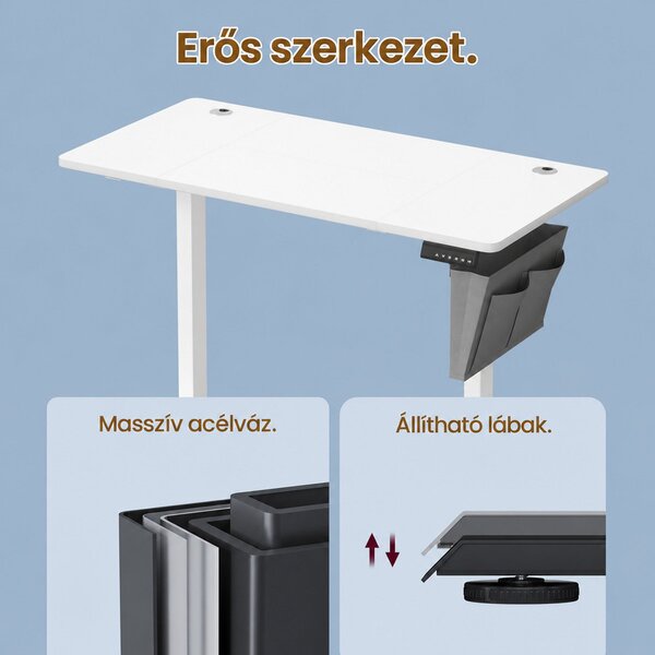 Állítható elektromos íróasztal 4 memória magassággal, 120x60cm, fehér