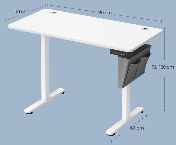 Állítható elektromos íróasztal 4 memória magassággal, 120x60cm, fehér