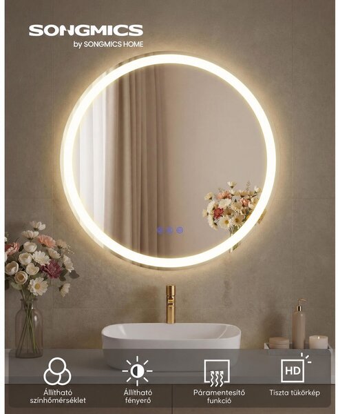 Kerek LED fürdőszobai tükör páramentesítővel, 61 cm, állítható világítással