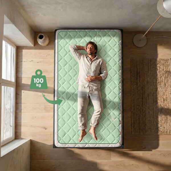AKORD Furniture Factory Összecsukható Fém Ágykeret Rugós Matraccal 120x200 cm Fekete 9 Lábbal 20 Léccel