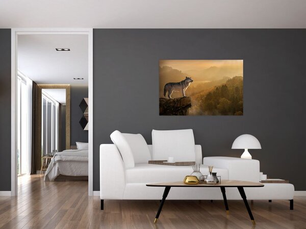 Egy farkas képe a sziklán (90x60 cm)