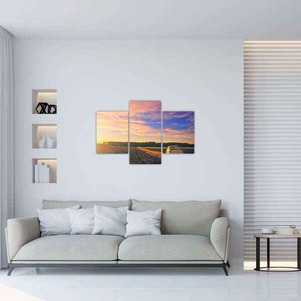Egy sárga autó képe a mezőn (90x60 cm)