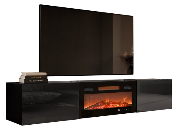 TV-állvány Imago I, Közepes sűrűségű farostlemez, Laminált forgácslap, 37x200x40cm, Fekete, Fényes fekete