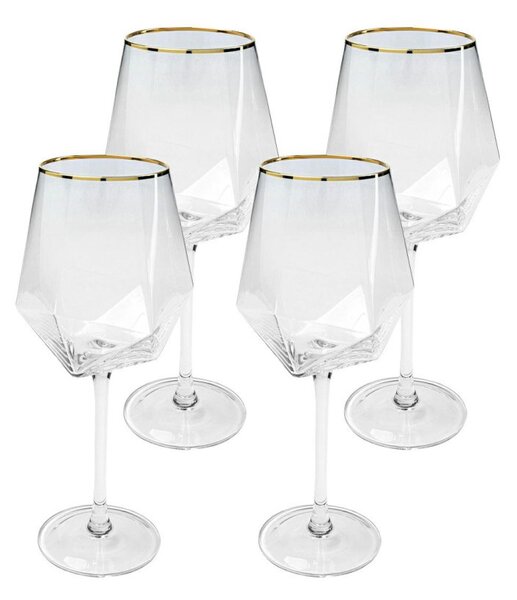 Kare Design Diamond Rim boros pohár készlet üveg átlátszó arany szegéllyel 525 ml