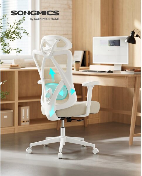 SONGMICS ergonomikus irodai szék, magasságállítható, fehér-bézs