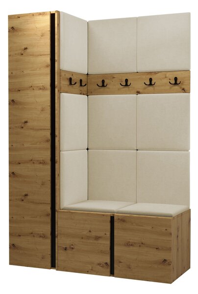 Előszoba garnitúra Pinis IX, 186x124x46cm, Artisan tölgy, Kárpit, Laminált forgácslap