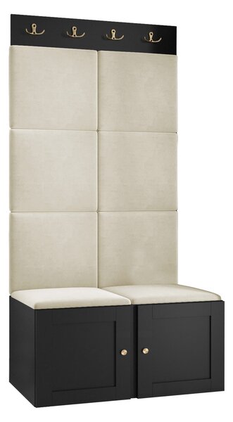 Előszoba garnitúra Hartford 375, 186x84x46cm, Fekete, Világosbarna, Kárpit, Közepes sűrűségű farostlemez, Laminált forgácslap