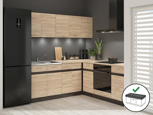 Sarokkonyha Junona Line 200 + 200 cm (wenge + sonoma tölgy + sonoma tölgy)
