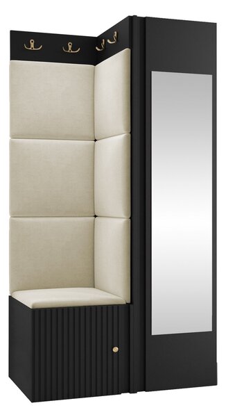 Előszoba garnitúra Hartford 391, 186x82x46cm, Tükör, Világosbarna, Fekete, Kárpit, Közepes sűrűségű farostlemez, Laminált forgácslap