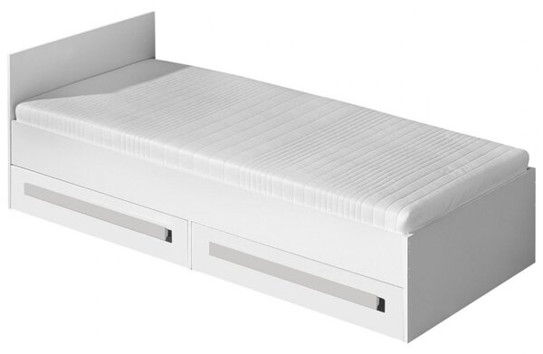 TUCHIN egyszemélyes ágy 90x200 - fehér / csillogó fehér / szürke