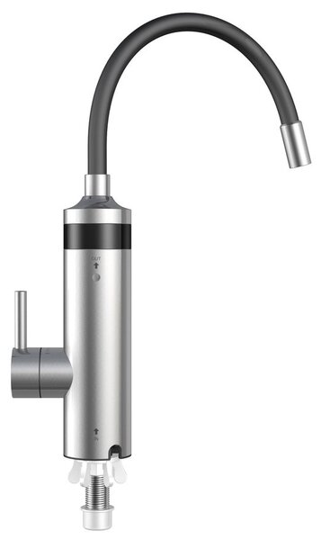 Aqualine Aqualine, TON elektromos keverőcsaptelep átfolyós vízmelegítővel, flexibilis karral, 230V, 3 kW, fekete/rozsdamentes acél, 211085