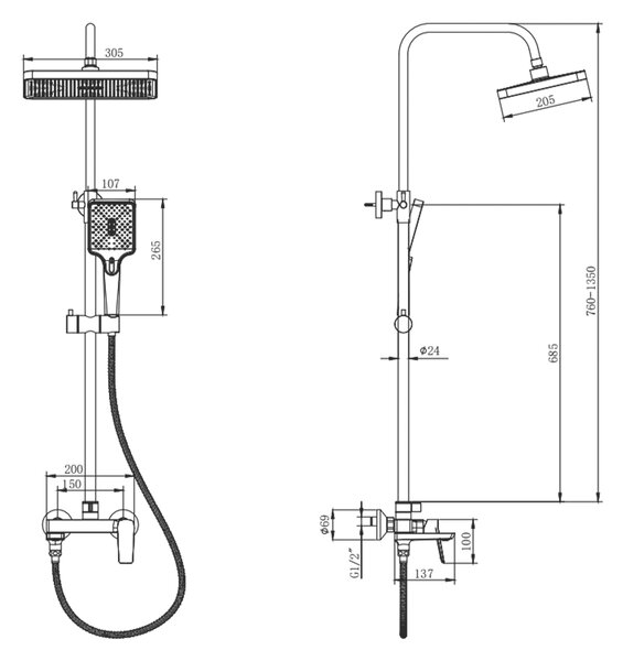 Aqualine Aqualine, FLERY zuhanyoszlop karos keverőcsappal, forgókarral, króm, FY690