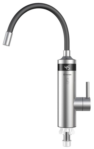 Aqualine Aqualine, TON elektromos keverőcsaptelep átfolyós vízmelegítővel, flexibilis karral, 230V, 3 kW, fekete/rozsdamentes acél, 211085