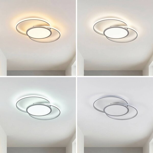 Lucande LED mennyezeti lámpa Senne, CCT, ezüst, fém, dimmelhető, Alu / szürke / cink, Hálószoba, fém, Modern
