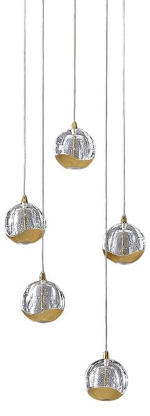 Lucande LED-es függőlámpa Hayley, Ø 30 cm, 5 lámpás, arany, üveg, Tiszta / átlátszó, Nappali / Étkező, Üveg, Modern