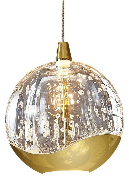 Lucande LED-es függőlámpa Hayley, Ø 30 cm, 5 lámpás, arany, üveg, Tiszta / átlátszó, Nappali / Étkező, Üveg, Modern