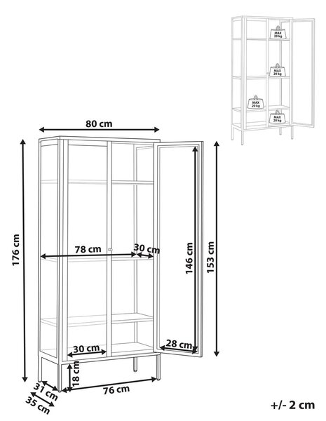 Üveges vitrin HARTY Fém 80 cm Bézs