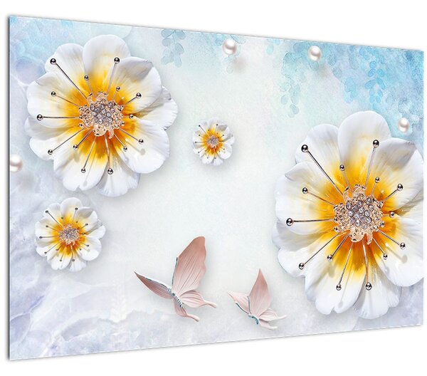 Kép - Kompozíció virágokkal és pillangókkal (90x60 cm)