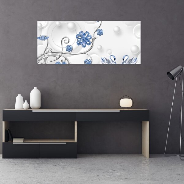 Kép - kék hattyúk (120x50 cm)