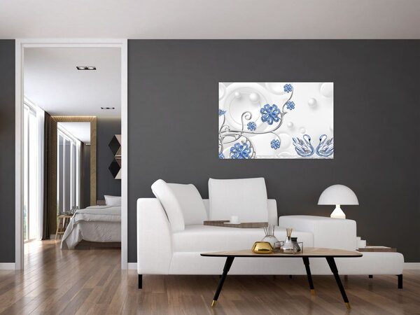 Kép - kék hattyúk (90x60 cm)