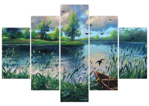 Kép - olajfestmény, Nyári este a tónál (150x105 cm)