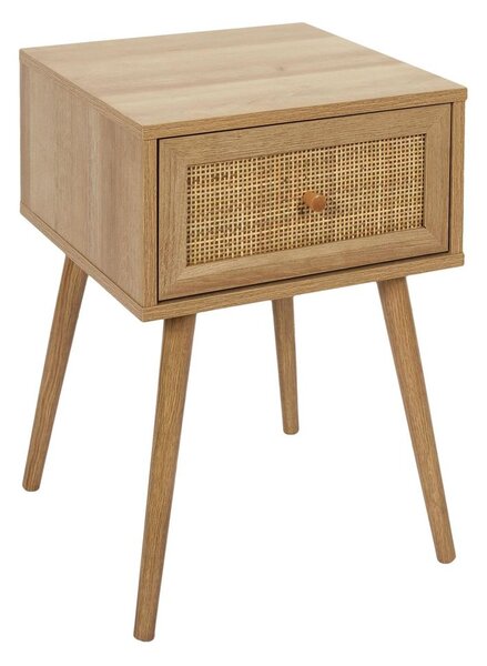 Éjjeliszekrény, fiókkal, 55x40 cm, fa mintás és rattan - BALI